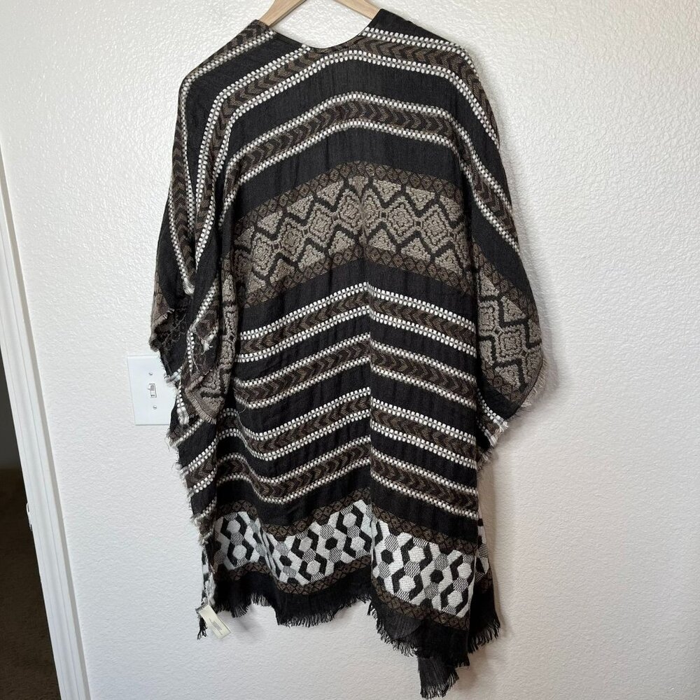 Lucky Brand Open-Front Knit Kimono Cardigan Shawl boho  Fringe Hem One Size - Picture 9 of 11